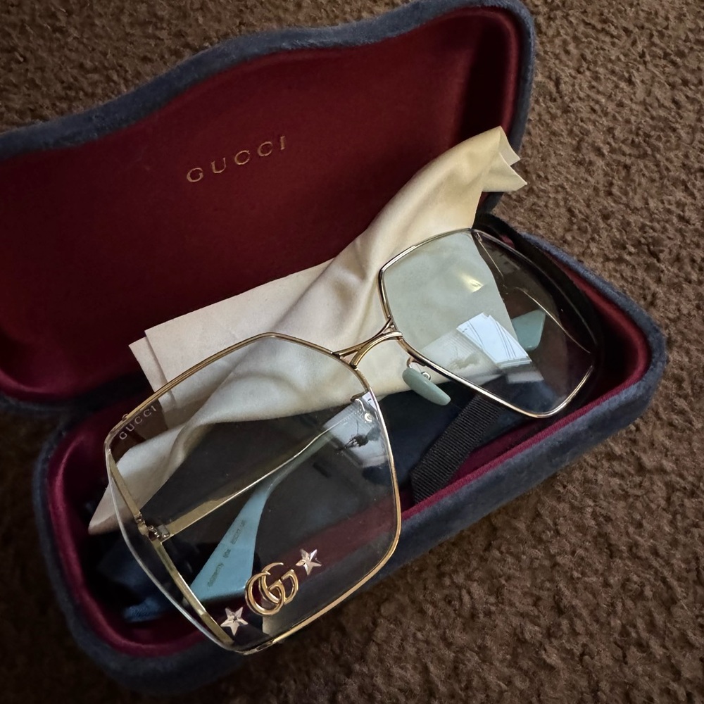 Gucci Gold & Blue Oval Sunglasses